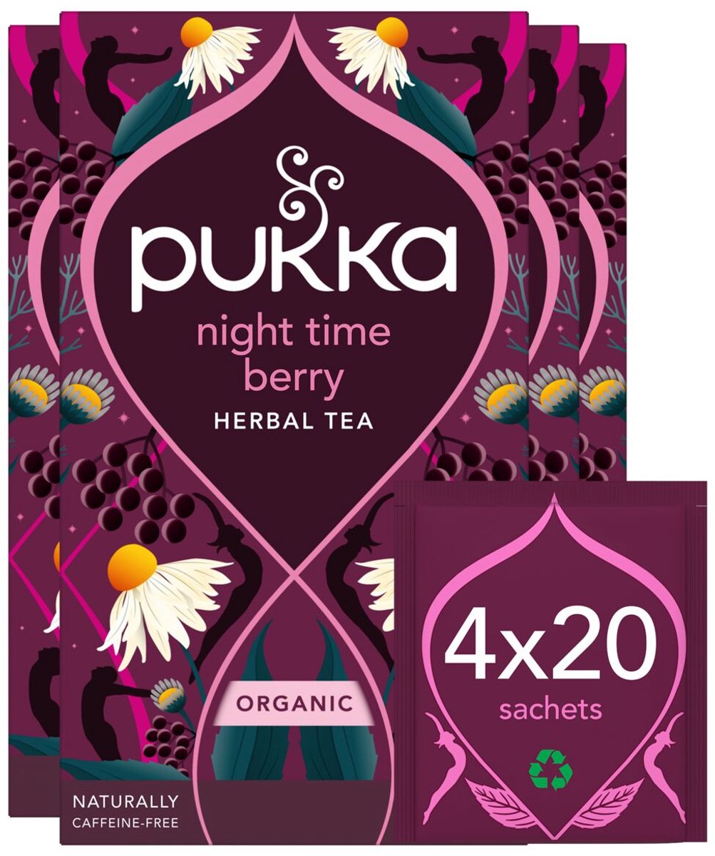 Pukka tea night time berry - 80 sachets de thé - tisane biologique - camomille, mûre, cassis - 4 x 20 sachets - pack économique de thé