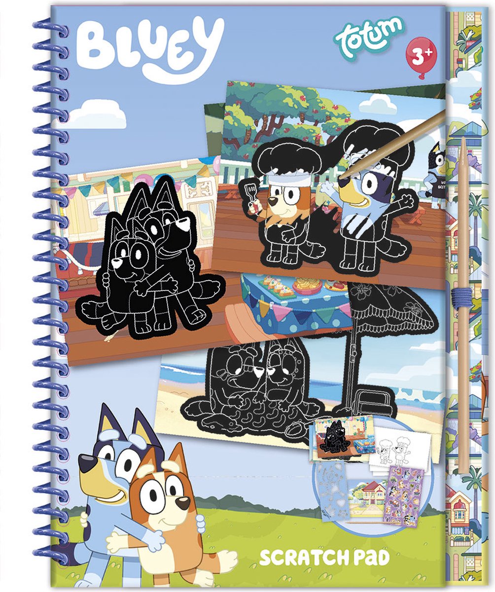 Livre d'activités de vacances Totum bluey avec cartes à gratter de luxe, pages à colorier et autocollants - Livre de dessin de 20 pièces, coloriage, jouets créatifs à gratter à partir de 3 ans