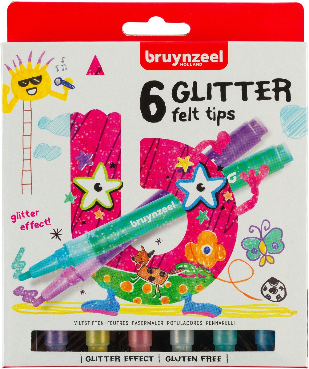 Bruynzeel Kids Glitter Felt -tip stylos, 6e.