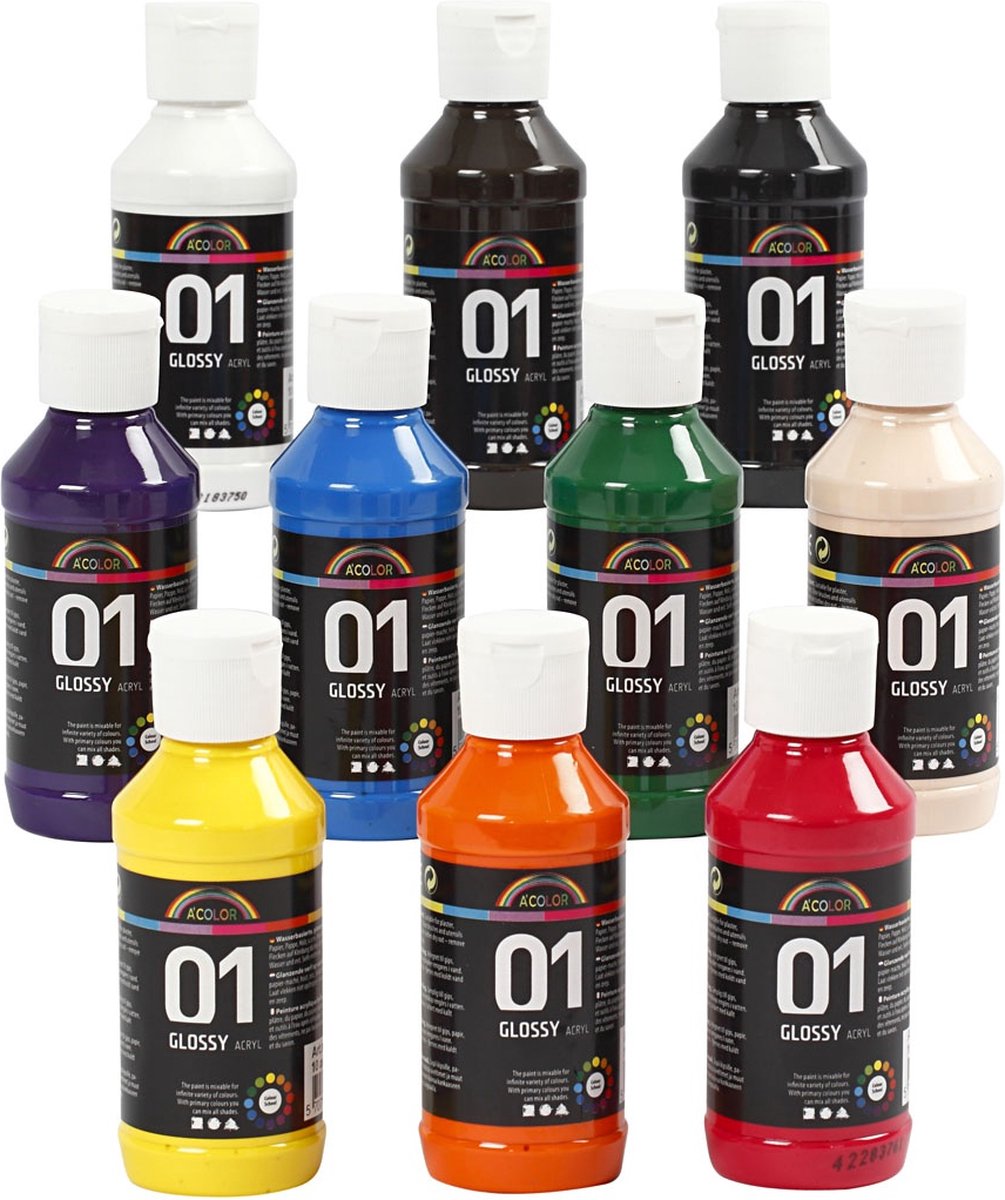 Peinture acrylique A-color - assortiment, couleurs assorties, 01 - brillante, 100 ml