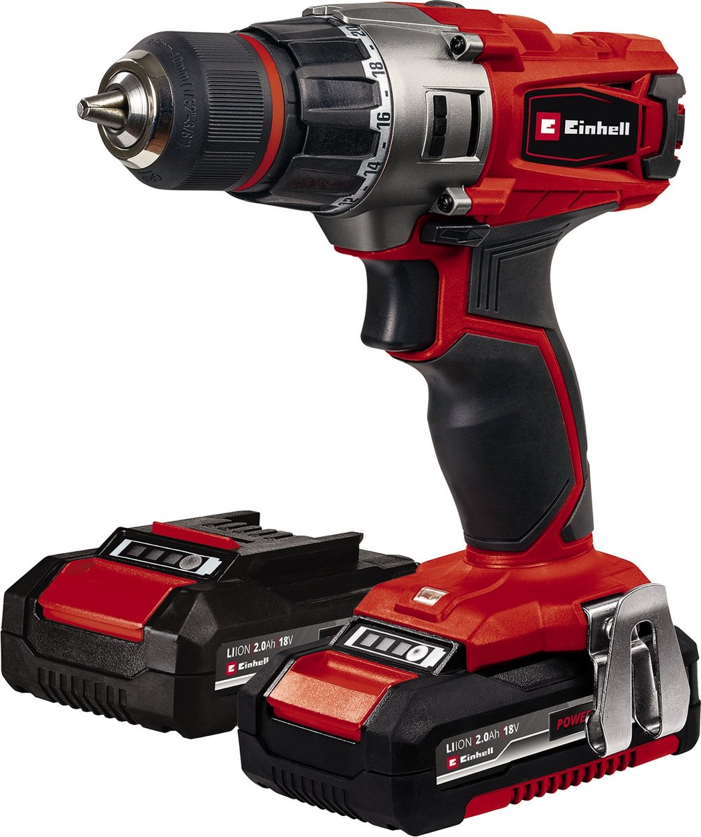 Kit perceuse/visseuse sans fil Einhell te-cd 18 2 li - power x-change - 18 v li-ion - 44 nm - mandrin sans clé 10 mm - incl. 2x batterie 2,0 Ah et chargeur