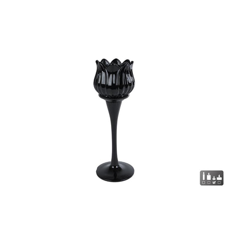 Cosydecor photophore tulipe verre noir 7x7x22cm