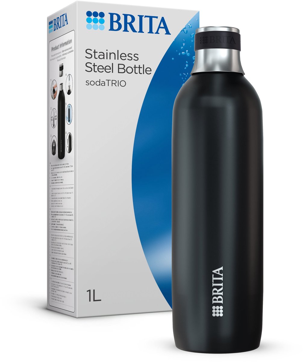 Brita - soda trio - bouteille en acier inoxydable - noir - grand - 1 pièce