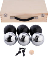 Jeu de boules en métal Engelhart - 6 boules dans une boîte en bois - gris noir - set de luxe - pétanque - boules - boules en métal - convient à tout terrain de boules - longfield
