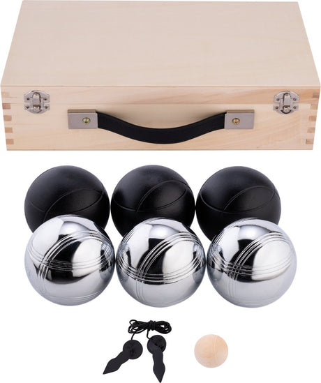Jeu de boules en métal Engelhart - 6 boules dans une boîte en bois - gris noir - set de luxe - pétanque - boules - boules en métal - convient à tout terrain de boules - longfield
