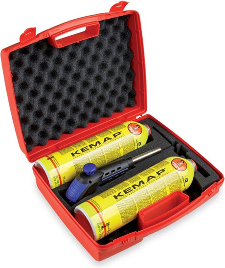 Kit de brasage pour fer à souder professionnel Kemper dans un étui - 2400 °c - incl. 2 cartouches de soudure dure et tendre