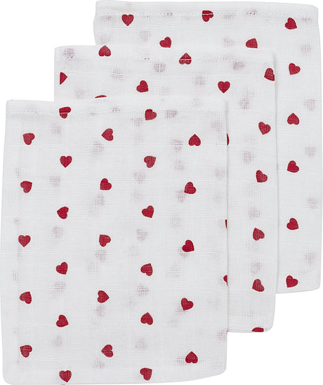 Débarbouillettes Meyco baby sweet heart - paquet de 3 - hydrophile - rouge - 20x17cm
