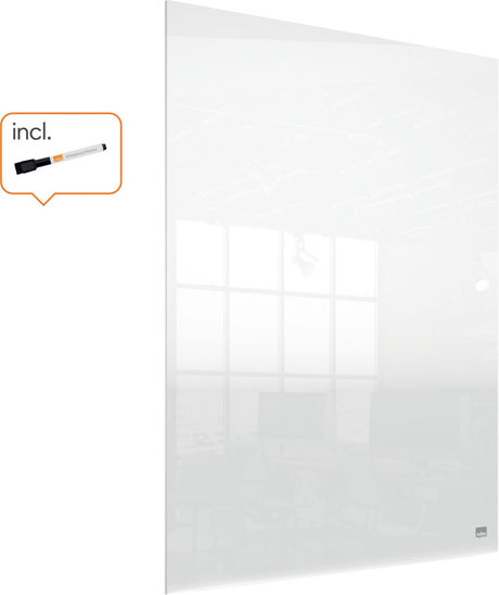 Mini tableau blanc portable effaçable à sec Nobo pour bureau ou mur - 600 x 450 millimètres - avec marqueur pour tableau blanc et tampons de montage - acrylique transparent