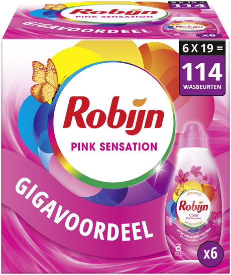 Robijn - vloeibaar wasmiddel - klein krachtig - pink sensation - 6 flessen - 114 wasbeurten