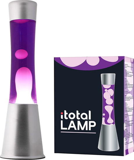 Lampe à lave I-total - lampe à lave - lampe d'ambiance - 40x11 cm - verre aluminium - 30w - violet avec lave blanche - gris argenté - xl1792