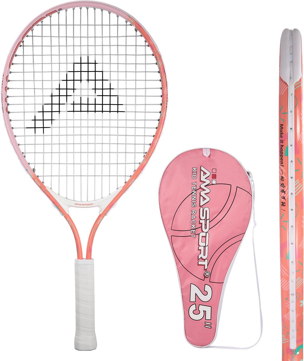 Raquette de tennis enfant Ama sport rose 25 pouces - raquette junior légère avec sac - idéale pour les débutants -