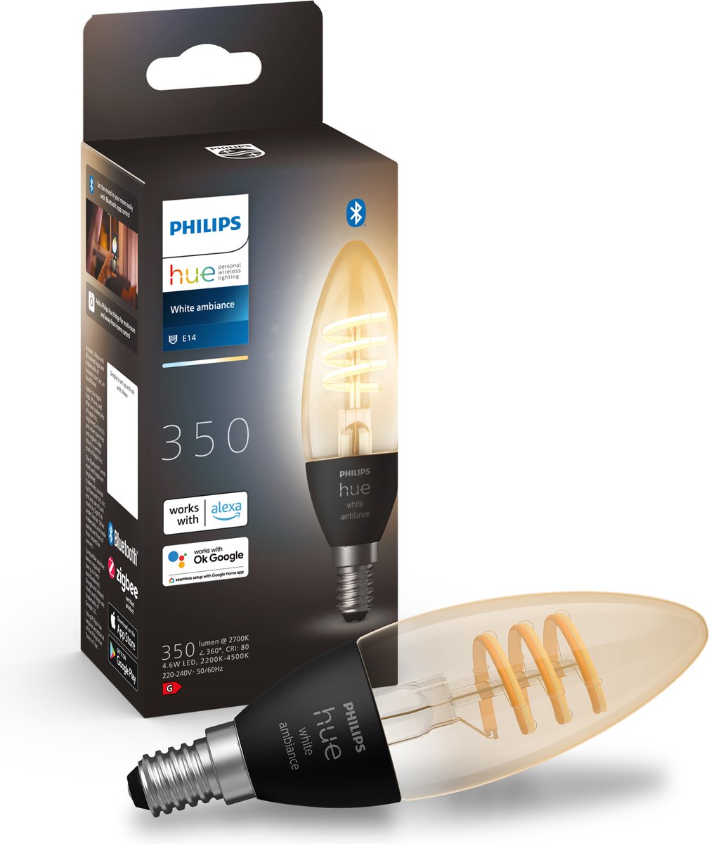 Bougie à filament Philips Hue - lumière blanche chaude à froide - 1 pièce - E14
