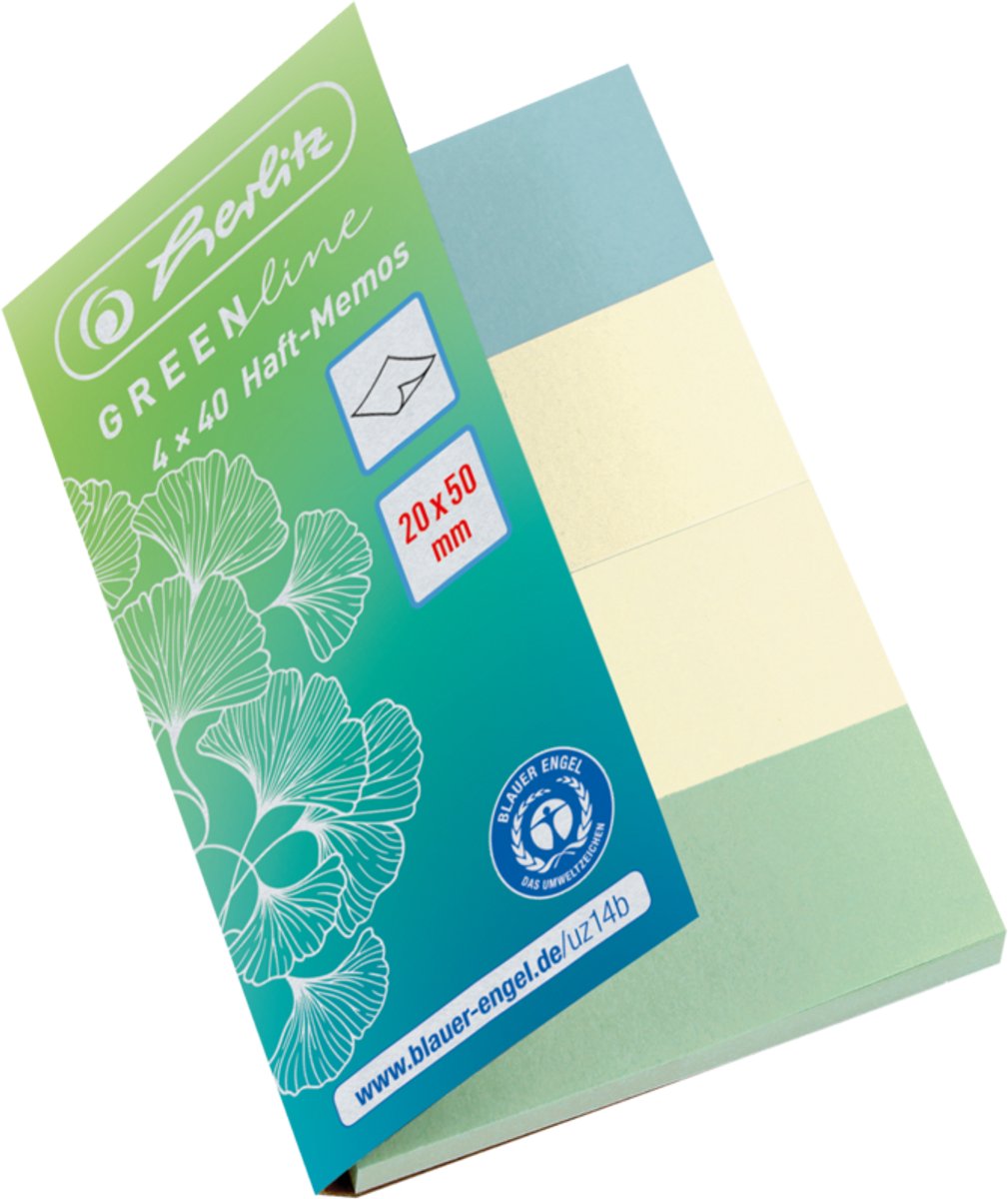 Herlitz post-it s 20x50mm 4x40 feuilles. Greenline triés par couleur