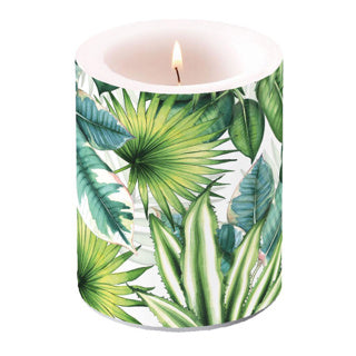 Bougie d'ambiance grandes feuilles tropicales blanches brûle vers l'intérieur