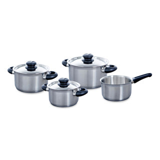 Bk karat+ set de poêles 4 pièces - 16 18 20 cm - sans revêtement antiadhésif sans PFA - set de poêles à induction - poêle de cuisson en inox - passe au four jusqu'à 160°c - avec couvercle - argent