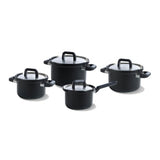 Bk flow cool black set de poêles 4 pièces - 16 18 20 cm - sans revêtement antiadhésif sans PFA - set de poêles à induction - poêle de cuisson en acier inoxydable - passe au four jusqu'à 160°c - avec couvercle - argent