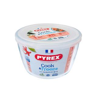 Pyrex cuire et congeler récipient alimentaire rond en verre avec couvercle 1,1 l