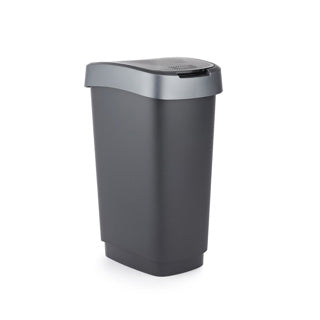 Poubelle Rotho Twist avec couvercle pivotant 25 l - argent noir - sans BPA - avec 6 autocollants pour différents flux de déchets