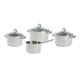 Bk essentials set de poêles 4 pièces - 16 18 20 cm - sans revêtement antiadhésif sans PFA - set de poêles à induction - poêle à induction - set de casseroles en acier inoxydable - passe au four jusqu'à 230°c - avec couvercle en verre - argent
