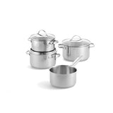 Bk essentials set de poêles 4 pièces - 16 18 20 cm - sans revêtement antiadhésif sans PFA - set de poêles à induction - poêle à induction - set de casseroles en acier inoxydable - passe au four jusqu'à 230°c - avec couvercle en verre - argent