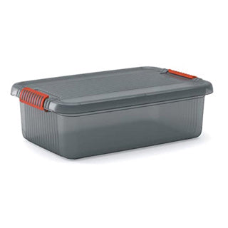 Kis k latch box m - boîte de rangement avec couvercle - 28l - 59x39x18cm - clips orange transparents