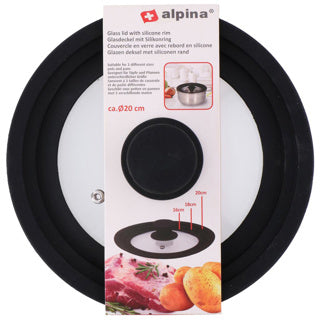 Couvercle universel en verre Alpina avec bord en silicone - couvercle pour casseroles 16 18 20 cm - couvercle anti-éclaboussures - passe au lave-vaisselle - verre