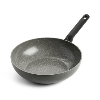 Poêle wok en céramique granite Bk 28 cm - 3,7 l - poêle wok induction - sans couvercle - passe au four jusqu'à 160 degrés - poignée froide - sans PFA - gris