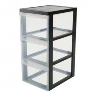 Système de tiroirs Iris avec 3 tiroirs transparents et roulettes - 3 x 15 litres - cadre noir