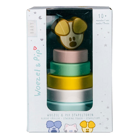 Tour d'empilage pour bébé Rubo Toys Woezel et Pip Pip, 7 pièces.