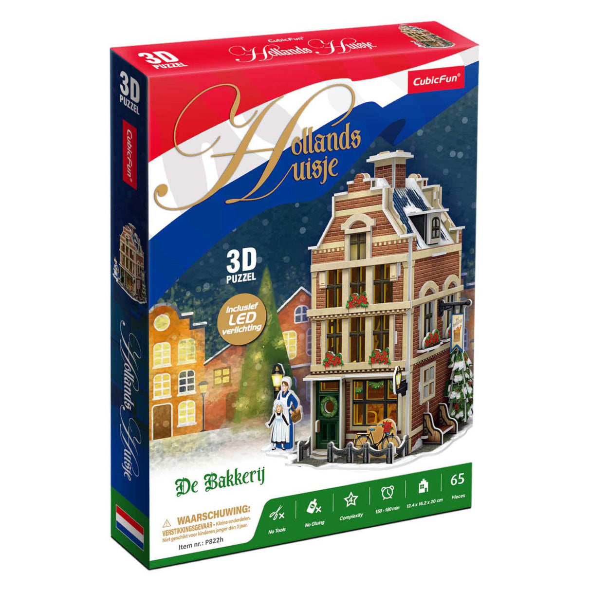 Puzzle 3D cubique amusant Boulangerie hollandaise avec éclairage LED - 65 pcs.