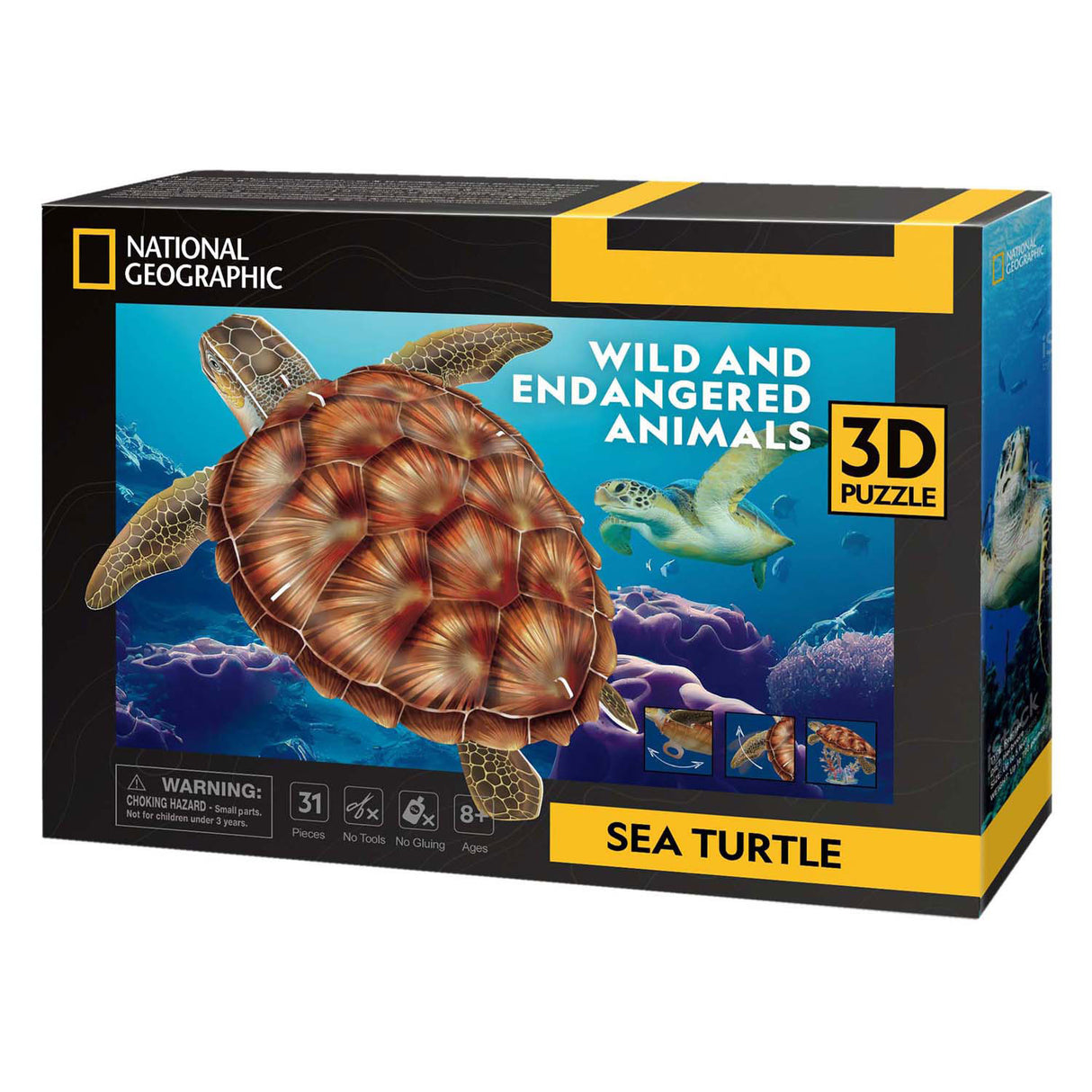 Puzzle 3D amusant et cubique, tortue de mer géographique nationale