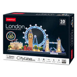 Puzzle 3D cubique amusant City Line Londres LED, 107 pièces.