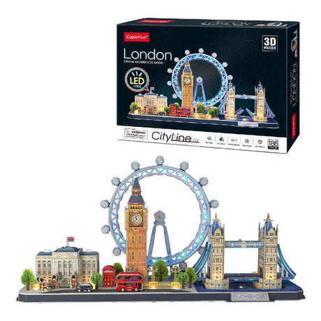 Puzzle 3D cubique amusant City Line Londres LED, 107 pièces.