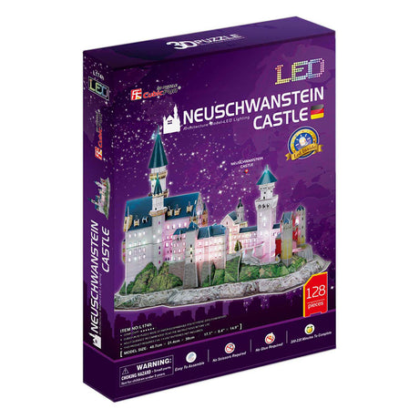 Puzzle 3D cubique amusant Château de Neuschwanstein - avec éclairage LED - 128 pièces