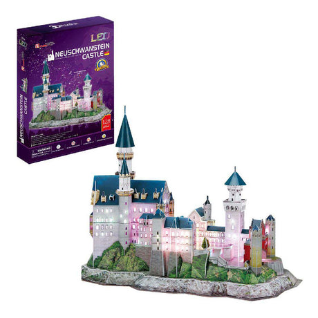 Puzzle 3D cubique amusant Château de Neuschwanstein - avec éclairage LED - 128 pièces
