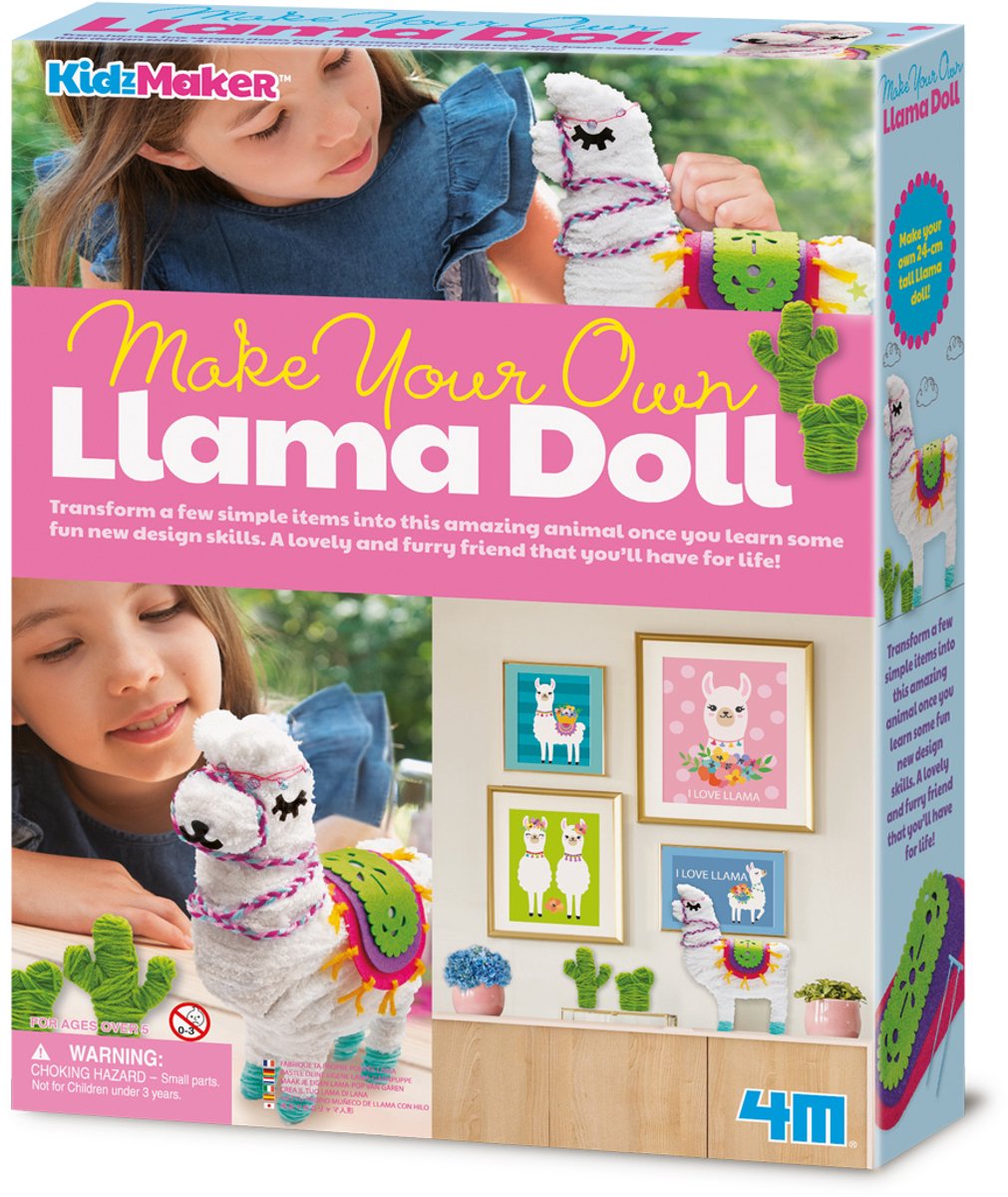4m crafts - fabriquez votre propre poupée lama - jouets créatifs - forfait passe-temps - kidzmaker - 5+