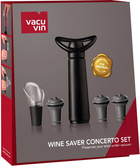 Coffret Vacu vin rangement concerto avec pompe, 1 cuillère à vin et 3 bouchons