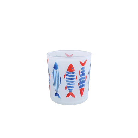 Theelichthouder fish s blauw rood glas