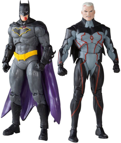 Mcfarlane toys dc collector figurine pack de 2 omega (démasqué) batman (bloody)(étiquette dorée) figurine 18 cm