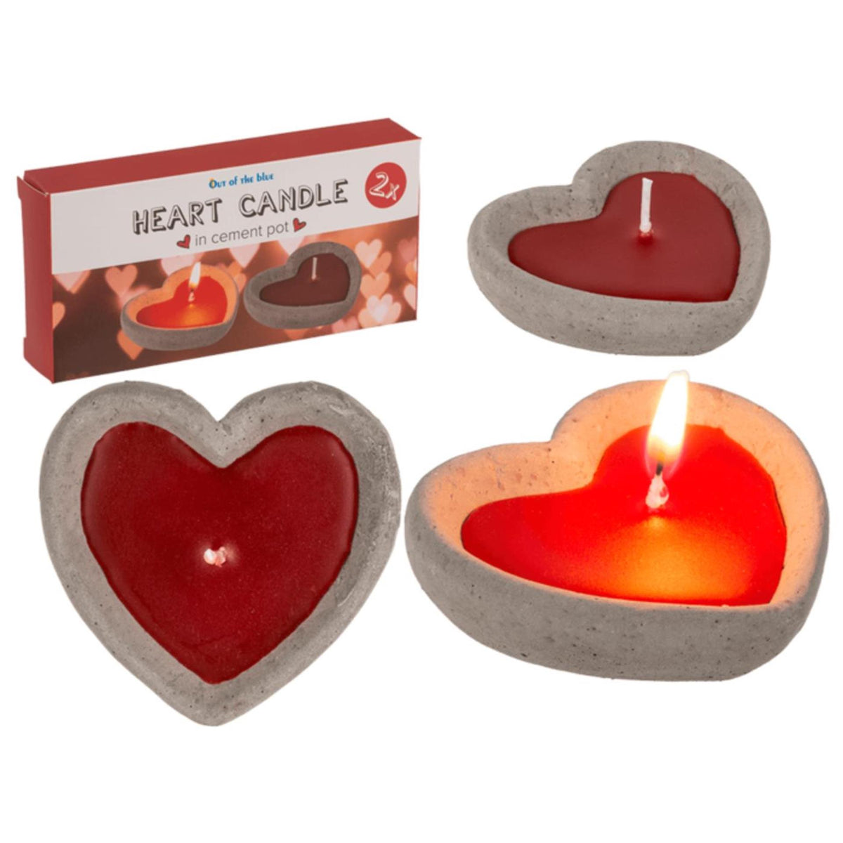 Bougie coeur Ootb lot de 2 dans pot en ciment 6x6cm