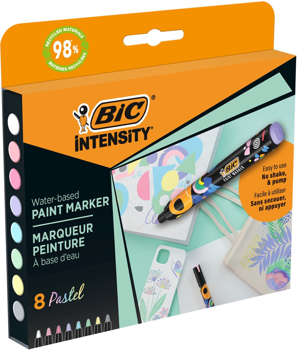 Marqueurs peinture intensité Bic - marqueurs peinture pastel - marqueurs pour enfants et adultes - diverses couleurs pastel - marqueur imperméable à pointe moyenne - 8 marqueurs
