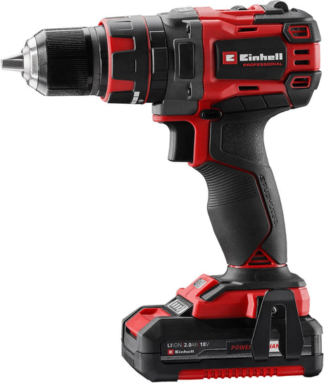 Einhell perceuse-visseuse à percussion sans fil professionnelle tp-cd 18 60 li-i bl (1x 2,0 ah) perceuse-visseuse (rouge noir, avec 1x batterie power x-change 2,0 ah et chargeur)