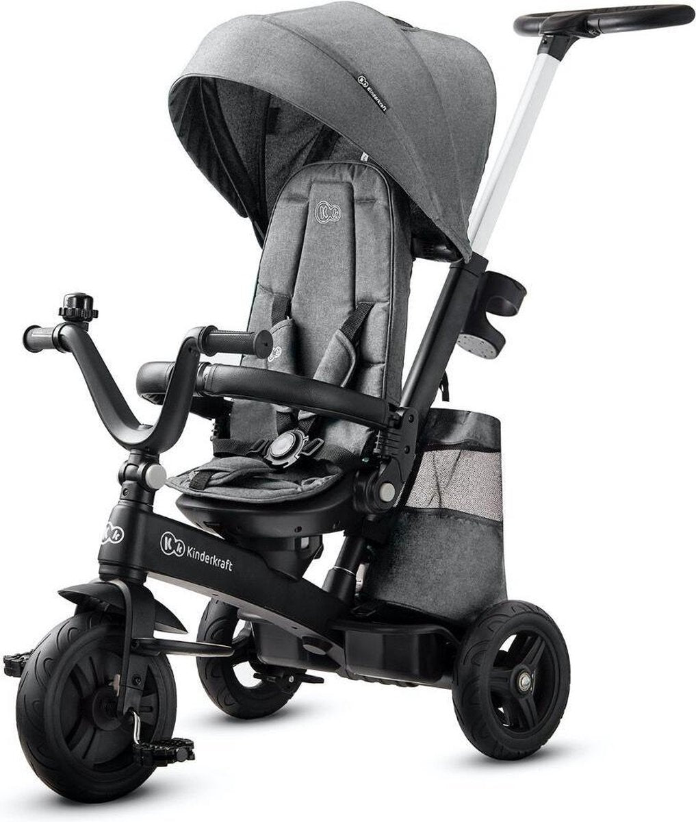 Tricycle Kinderkraft easytwist - pour enfant à partir de 9 mois - siège rotatif à 360°, réglable et pliable, avec parasol et espace de rangement - gris