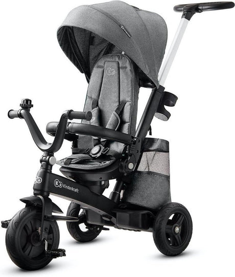 Tricycle Kinderkraft easytwist - pour enfant à partir de 9 mois - siège rotatif à 360°, réglable et pliable, avec parasol et espace de rangement - gris