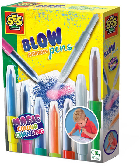 Ses creative - stylos aérographes - changement de couleur magique - stylos soufflants bicolores - facilement lavables - avec stylo soufflant à changement de couleur