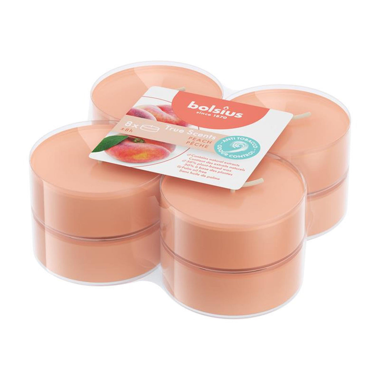 Bolsius maxilight parfum pêche 8 pièces