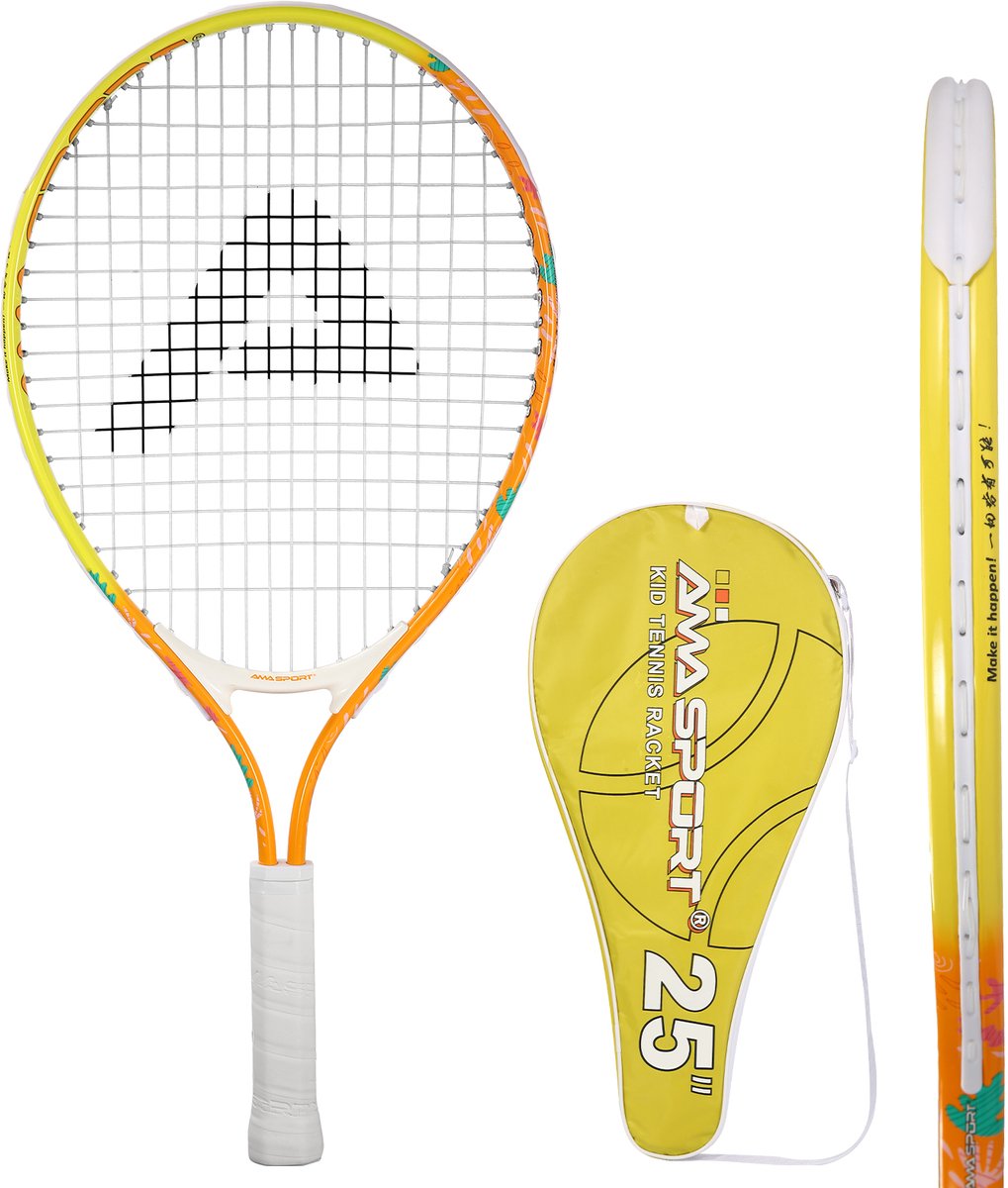 Raquette de tennis enfant Ama sport orange 25 pouces - raquette junior légère avec sac - idéale pour les débutants -