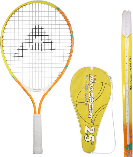 Raquette de tennis enfant Ama sport orange 25 pouces - raquette junior légère avec sac - idéale pour les débutants -