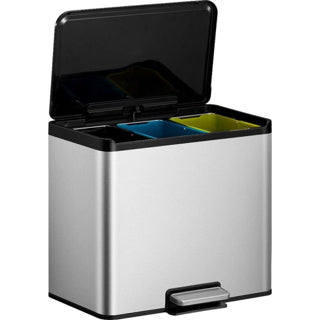 Eko - poubelle à pédale de recyclage essential 2 9+9+9 litres - polypropylène en acier inoxydable - acier inoxydable mat - poubelle