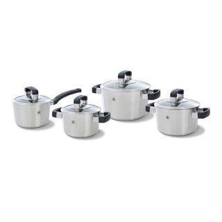 Ensemble de casseroles en verre conique Bk cool - 4 pièces + couvercles - acier inoxydable